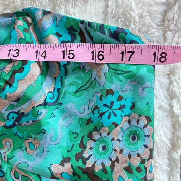 J. Crew 100% Silk Green / Teal Paisley Strapless Boho Dress Women’s Size 14 - Picture 6 of 11